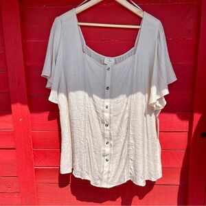 🟥 Flower & Feather square neck flutter sleeve top